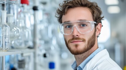 Scientific researcher conducting experiments in laboratory modern facility professional portrait innovative environment