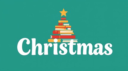 Christmas tree made of books on a green background, Christmas concept representing the holiday season and reading day