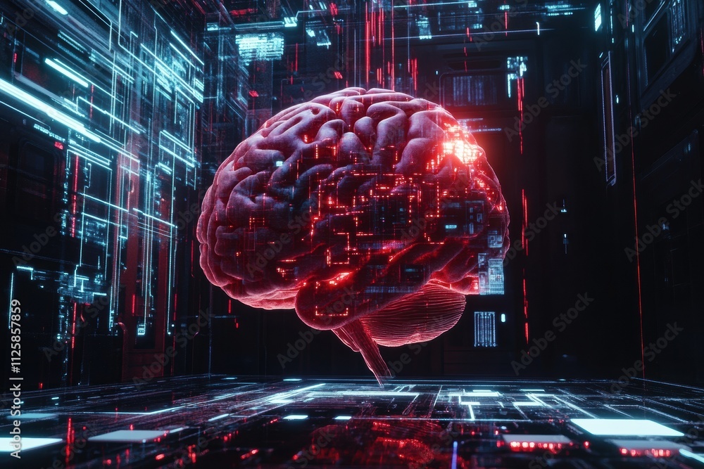 Fototapete a digital brain intertwines with ai circuits and holographic projections, symbolizing the fusion of 