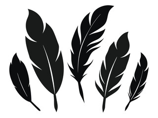 Elegant Feather Silhouettes – Black Vector Illustration.