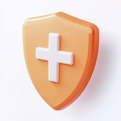 Obraz premium orange shield first aid cross 3d render icon isolated on transparent background cutout