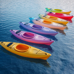 Colorful Modern Kayaks in Calm Waters Ready for Exciting Water Adventures and Leisure Activities :