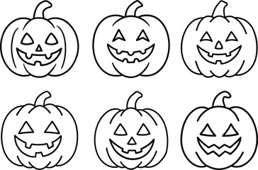 Set of Halloween Pumpkin Doodles - Hand-drawn Jack-o'-lantern Vector Illustration.