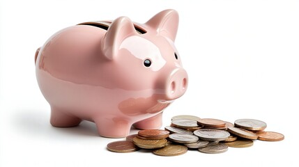 A piggy bank with a coin slot on top, isolated on white.