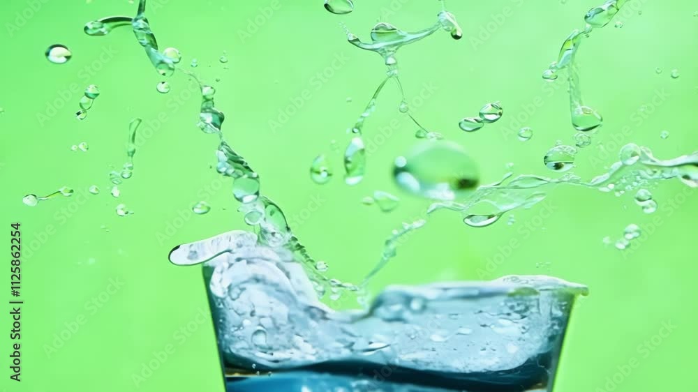 Poster The dynamic and intense impact of a slowmotion water splash transporting the viewer into the heart of the action. Green screen chromakey