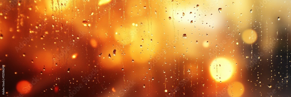 Aufkleber raindrops cling to glass, casting a blurred view of an empty street bathed in soft light, inviting c