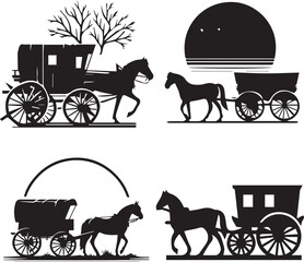 Vintage Wagon Silhouettes Collection - Adobe Stock Vector Illustration