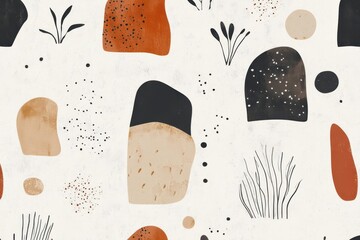 Abstract design featuring organic shapes and patterns in earthy tones.