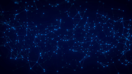 Abstract Glowing Network Of Connected Blue Nodes On A Dark Background
