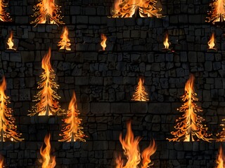 Fototapeta premium A fireplace where the flames form dancing Christmas shapes like stars and trees