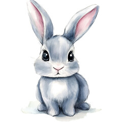 Fototapeta premium Adorable Grey Bunny Rabbit Watercolor Illustration