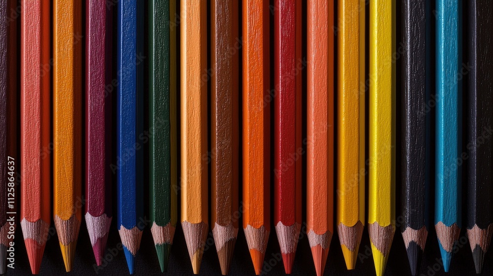 Aufkleber a set of colored pencils arranged in a neat row.