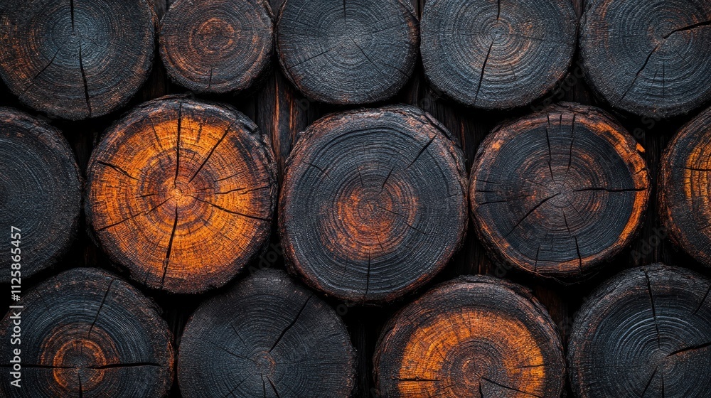 Poster dark wood slices arranged in a pattern.