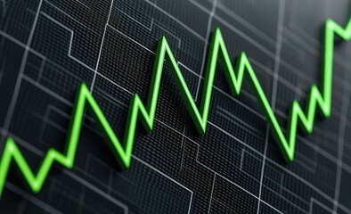 impact effect economic concept. Graph showing upward trend in green with a dark background.