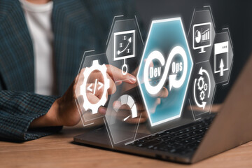 Illustration of DevOps concept highlighting integration of development and operations for improved software delivery and collaboration.