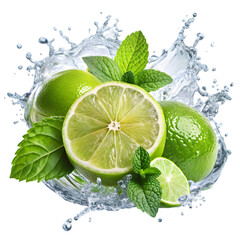 lime and water splash with mint leaves