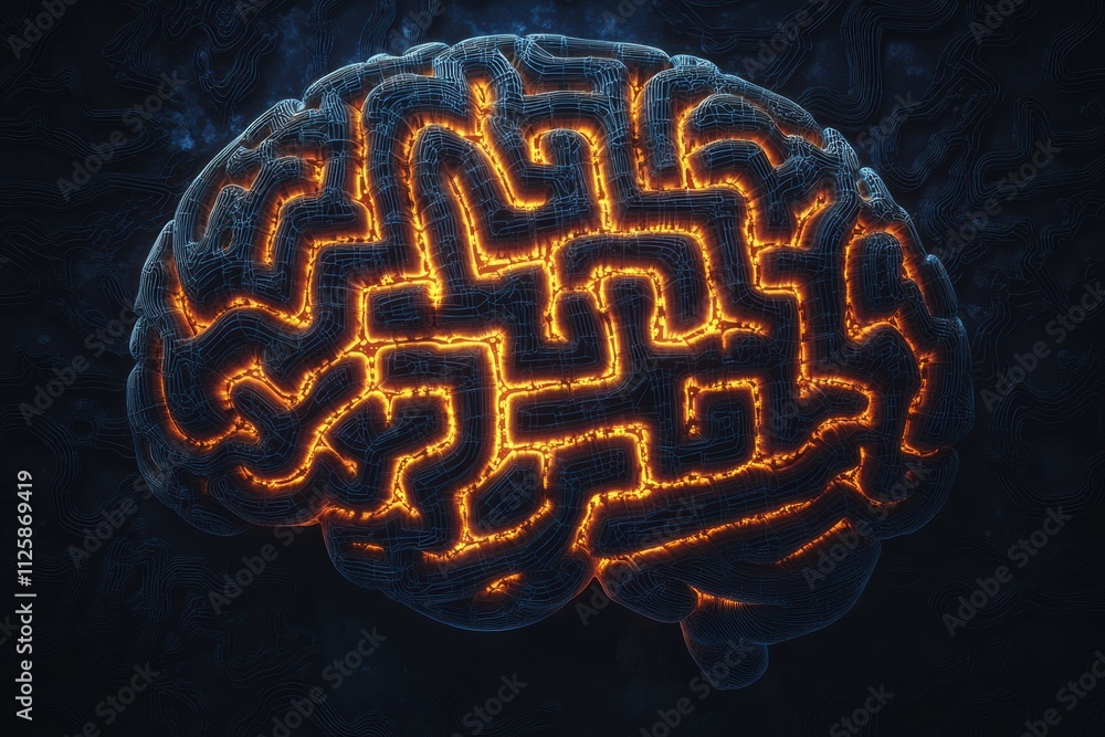 Fototapete An intricate labyrinth shaped like a human brain showcases the complexity and depth of cognitive processes, inviting exploration and reflection. Generative AI