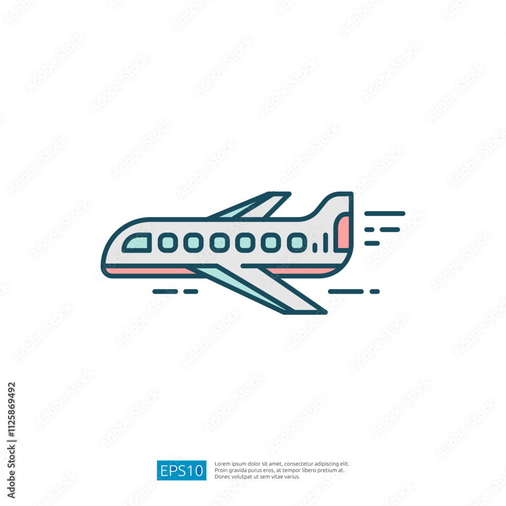 Poster A simple illustration of an airplane in flight, showcasing a streamlined design and motion lines to indicate speed.