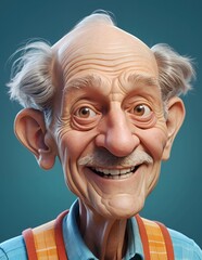 A 3D rendered portrait of a happy elderly man. His cheerful expression and detailed features create a warm and inviting image.