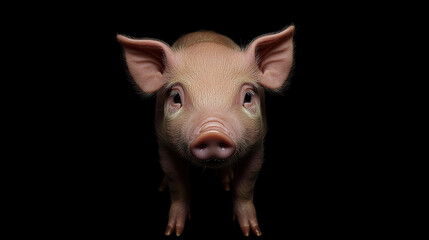 Fototapeta premium Adorable piglet on a black background.