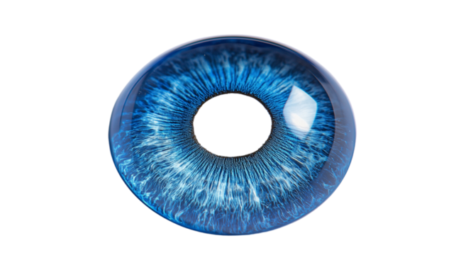 PNG, Contact lens, blue lens, isolated on white background, created with Generative AI technology.