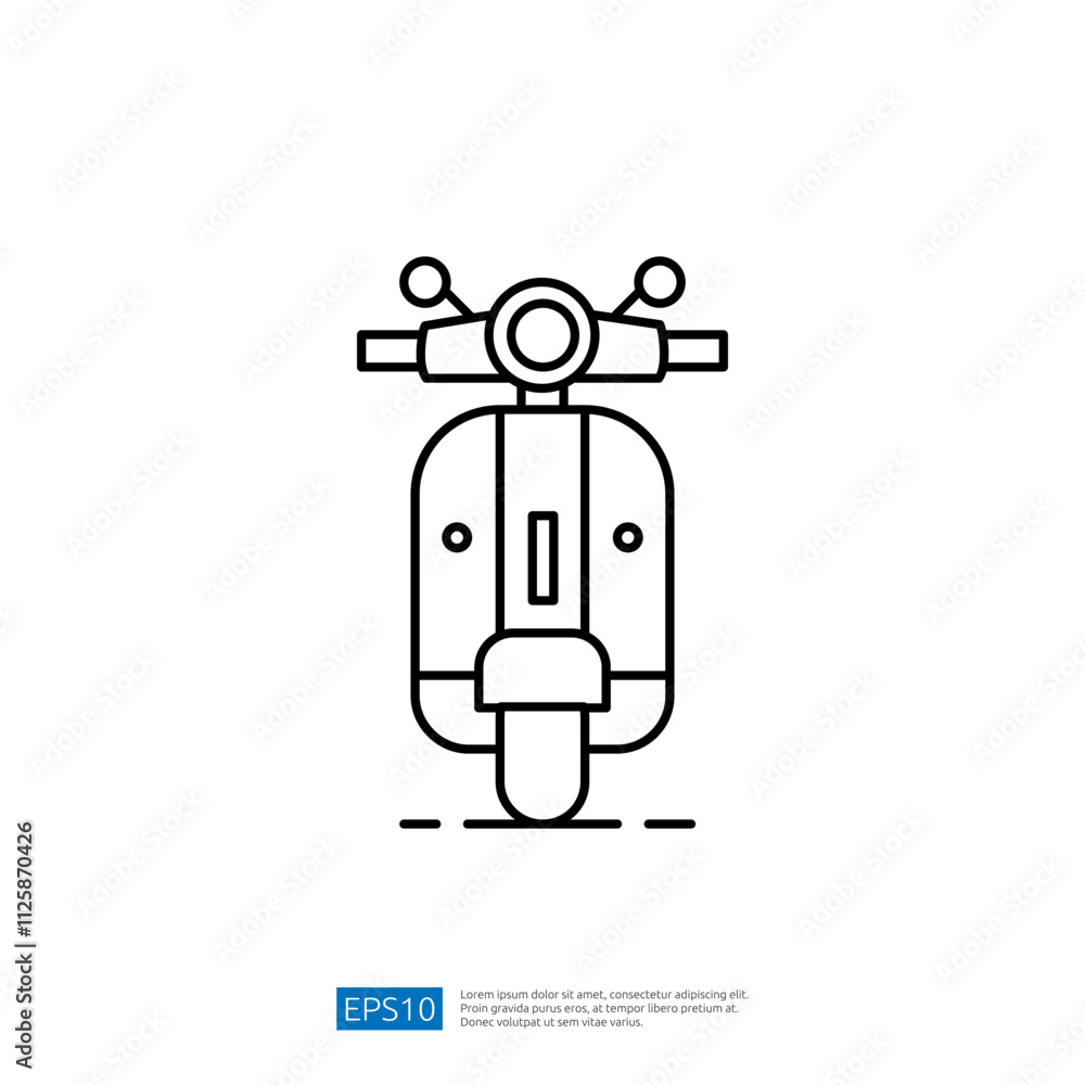 Poster A minimalist line drawing of a scooter, showcasing its front view with handlebars and a body, emphasizing a sleek and modern design.