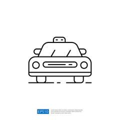 Obraz premium A simple line drawing of a taxi cab, showcasing its front view with a taxi sign on top, representing urban transport.