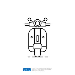 A minimalist line drawing of a scooter, showcasing its front view with handlebars and a body, emphasizing a sleek and modern design.