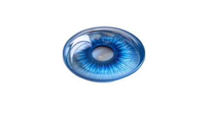 PNG, Contact lens, blue lens, isolated on white background, created with Generative AI technology.