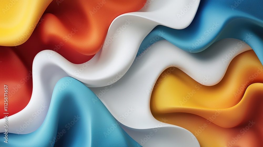 Poster A colorful abstract wave pattern flowing gracefully across a white background.