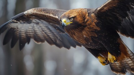 Obraz premium Close up of a majestic eagle soaring through the sky