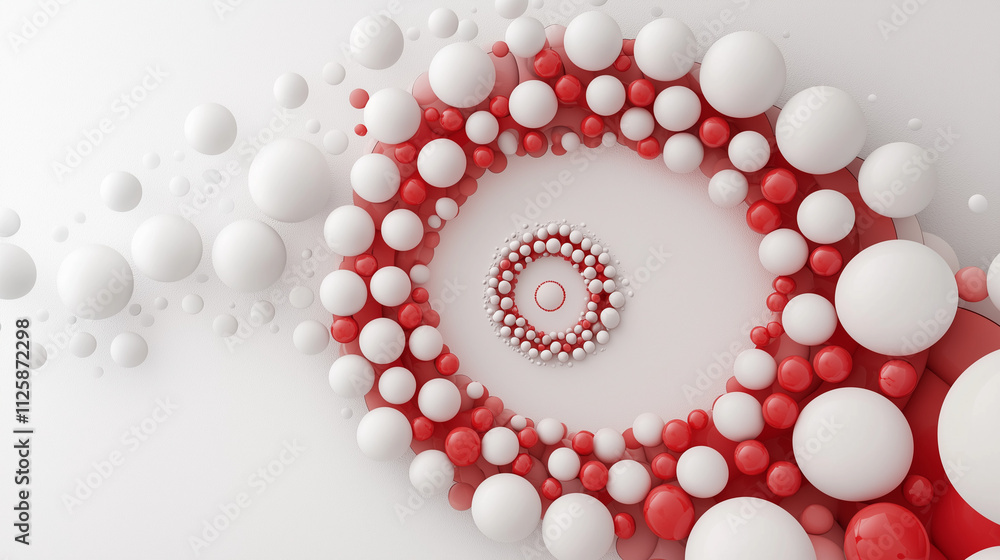 Poster abstract sphere symphony: a mesmerizing swirl of red and white spheres creates a captivating abstrac