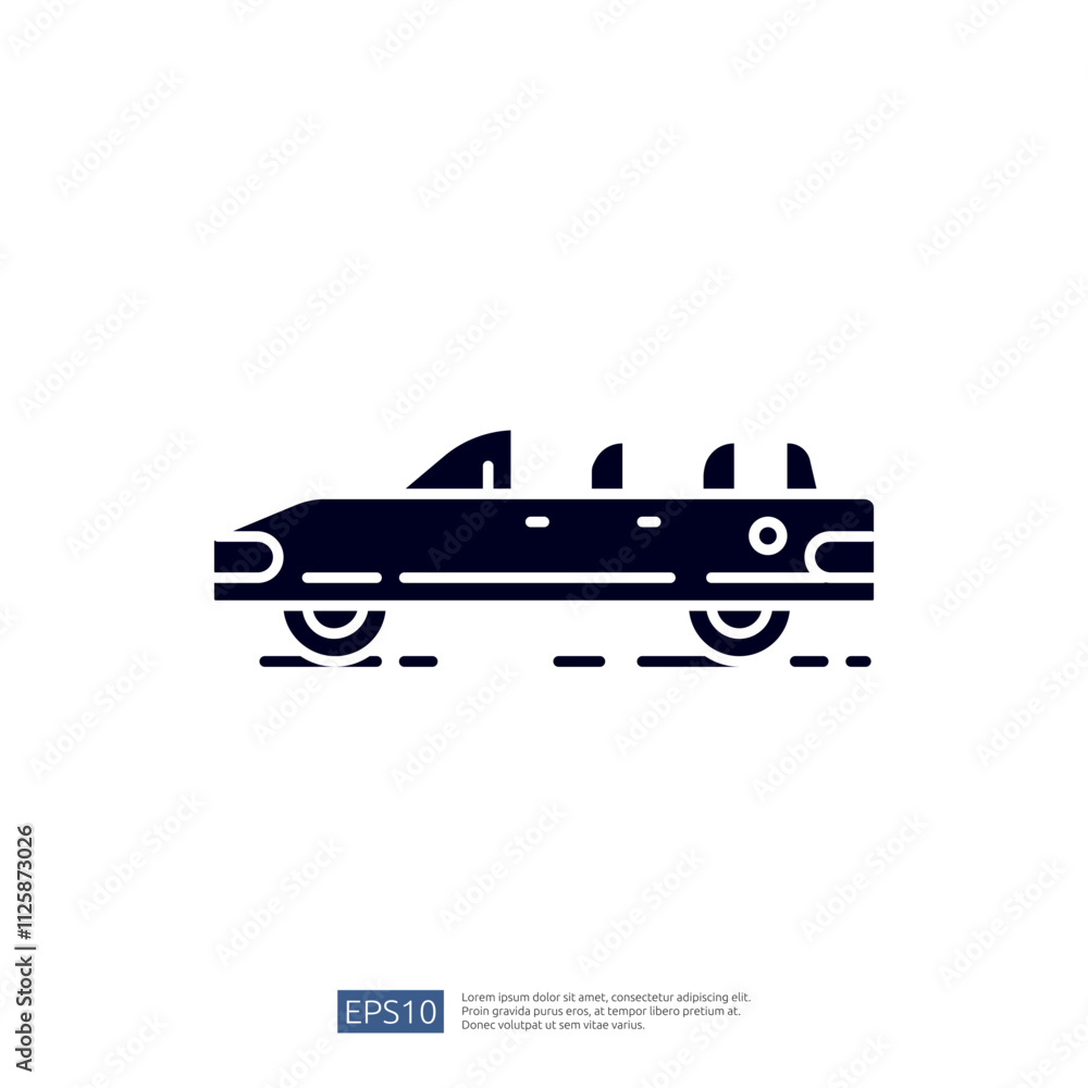 Poster a stylized graphic representation of a car, emphasizing a sleek design and motion, suitable for tran