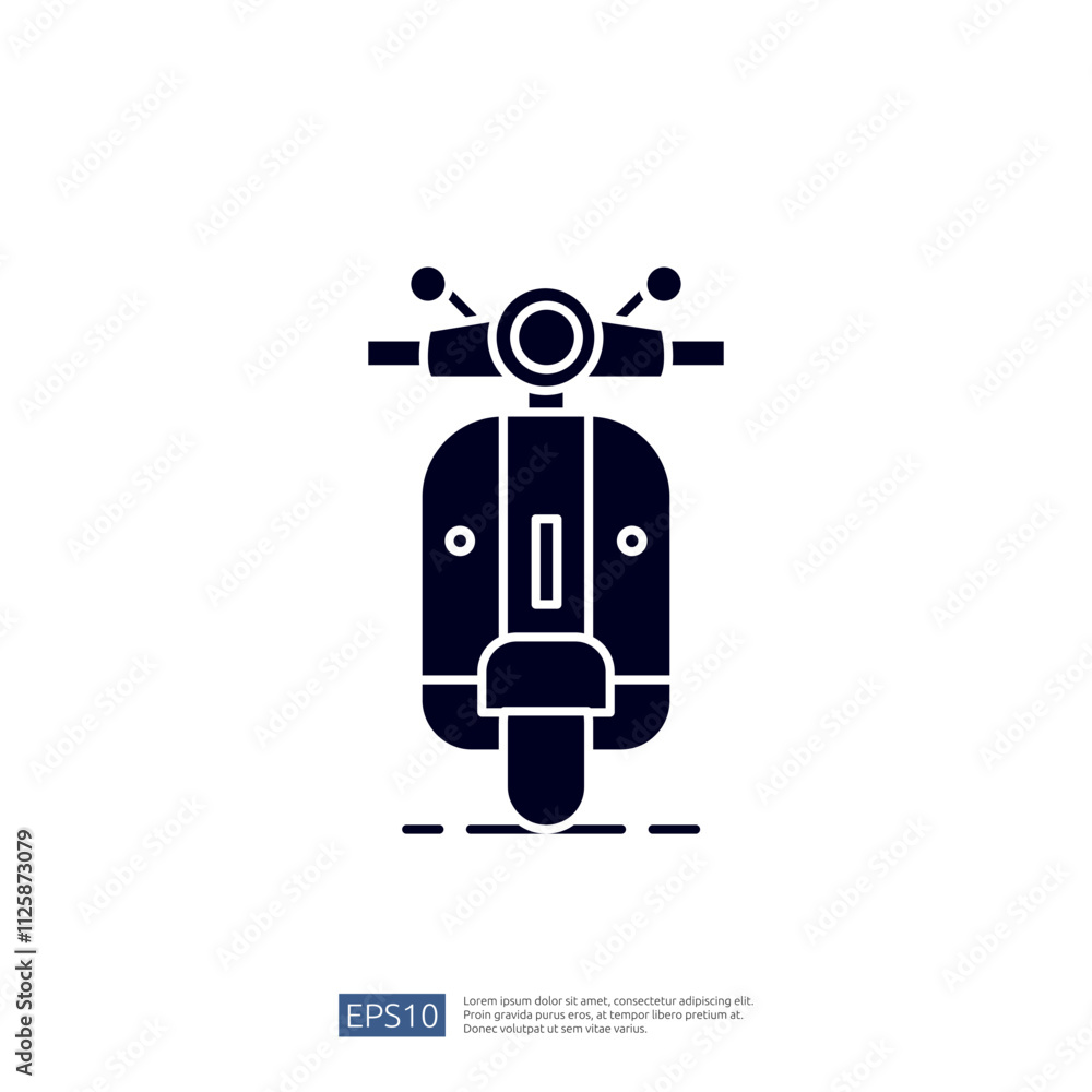 Poster a minimalist illustration of a scooter, emphasizing its front view with simple lines and shapes, sui