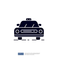This image features a simple, stylized illustration of a taxi cab, designed in a minimalist style with a dark silhouette against a plain background.