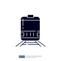 A simple graphic illustration of a train on tracks, representing transportation and travel.
