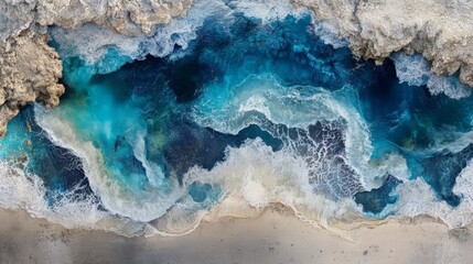 Abstract Ocean Waves in Shades of Blue and Turquoise