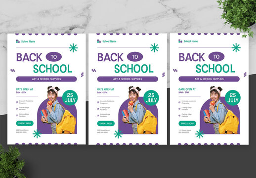 Purple And Green School Flyer