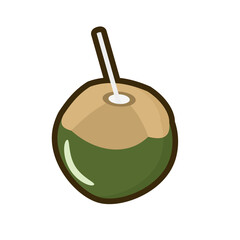 coconut with straw flat illustration