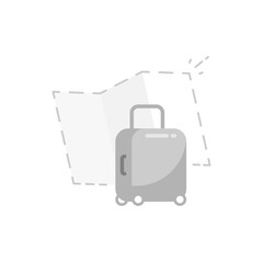 flat illustration featuring the silhouette of a map and a suitcase. represents no travel history or empty page status for travel applications or websites. Perfect for ui in travel related platforms