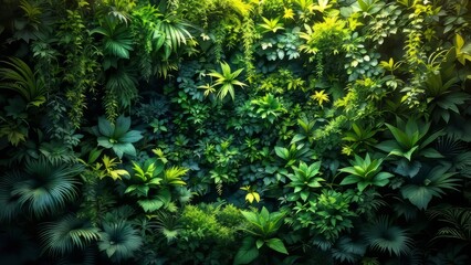 Abstract green wall, top view of planted structure.