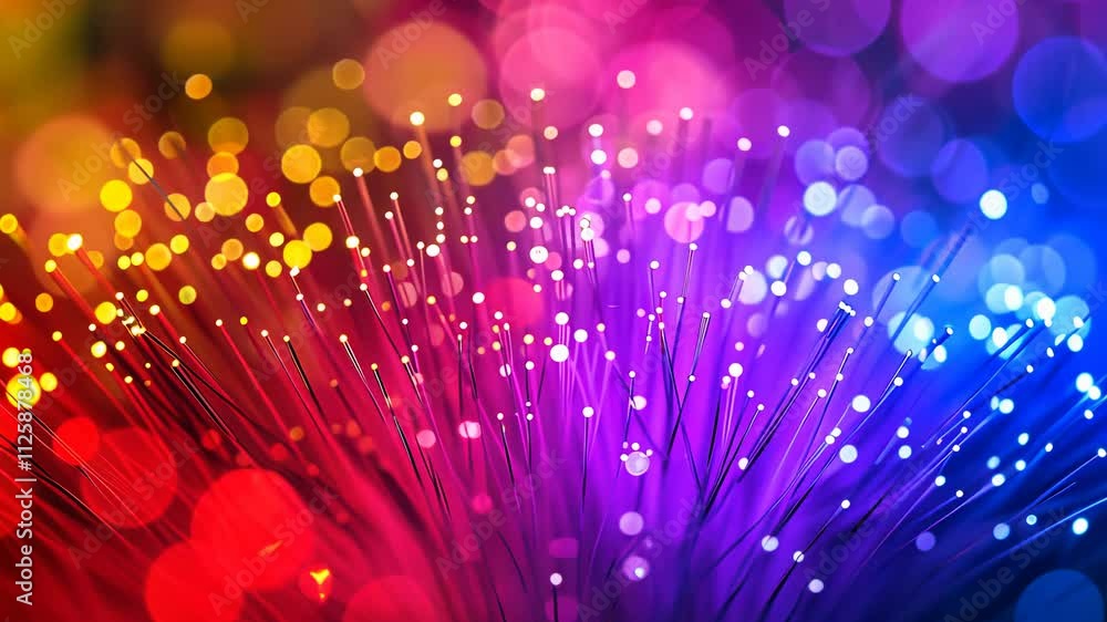 Poster colorful fiber optic lights with bokeh effect, abstract technology background. digital communication