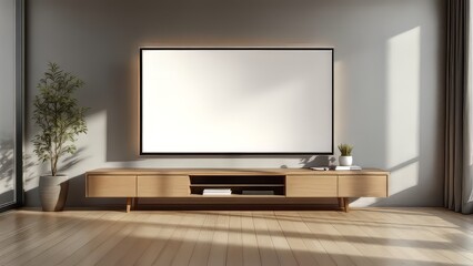 AI-photo:  Simple, sophisticated living room with a TV.