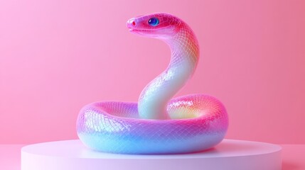 Fototapeta premium Abstract sculpture of an iridescent snake on a pastel background