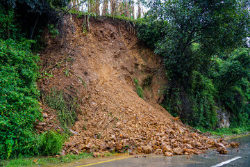 Landslide on road blockage in kathmandu, Nepal.