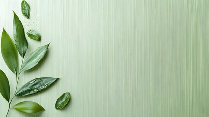 Nature leaves on a flat light green surface indoor setting close-up photography calm environment abstract concept for relaxation