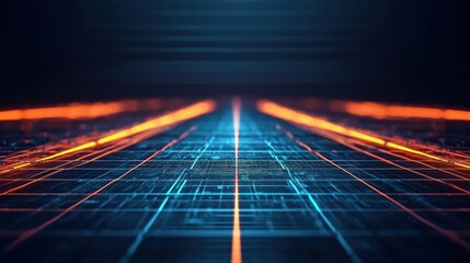 Glowing viewpoint futuristic cyber geometry in dark tech