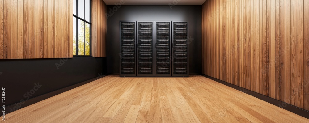 Poster efficiency optimization technique concept. spacious room with wooden walls and a wine rack in the ba