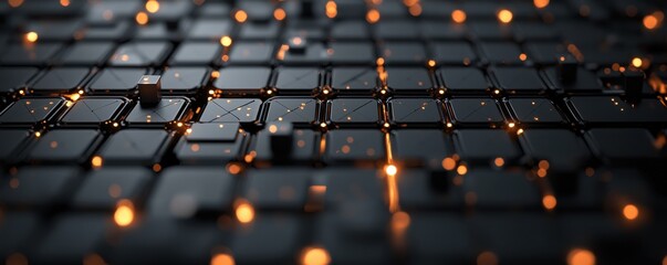 Obraz premium Radiant nodes illuminate dark geometry in cyber backgrounds