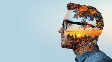Man Cityscape Double Exposure Sunset | Double Exposure